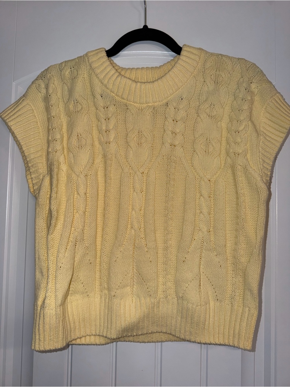 a new day Cream Yellow Cable Knit Short Sleeve Sweater